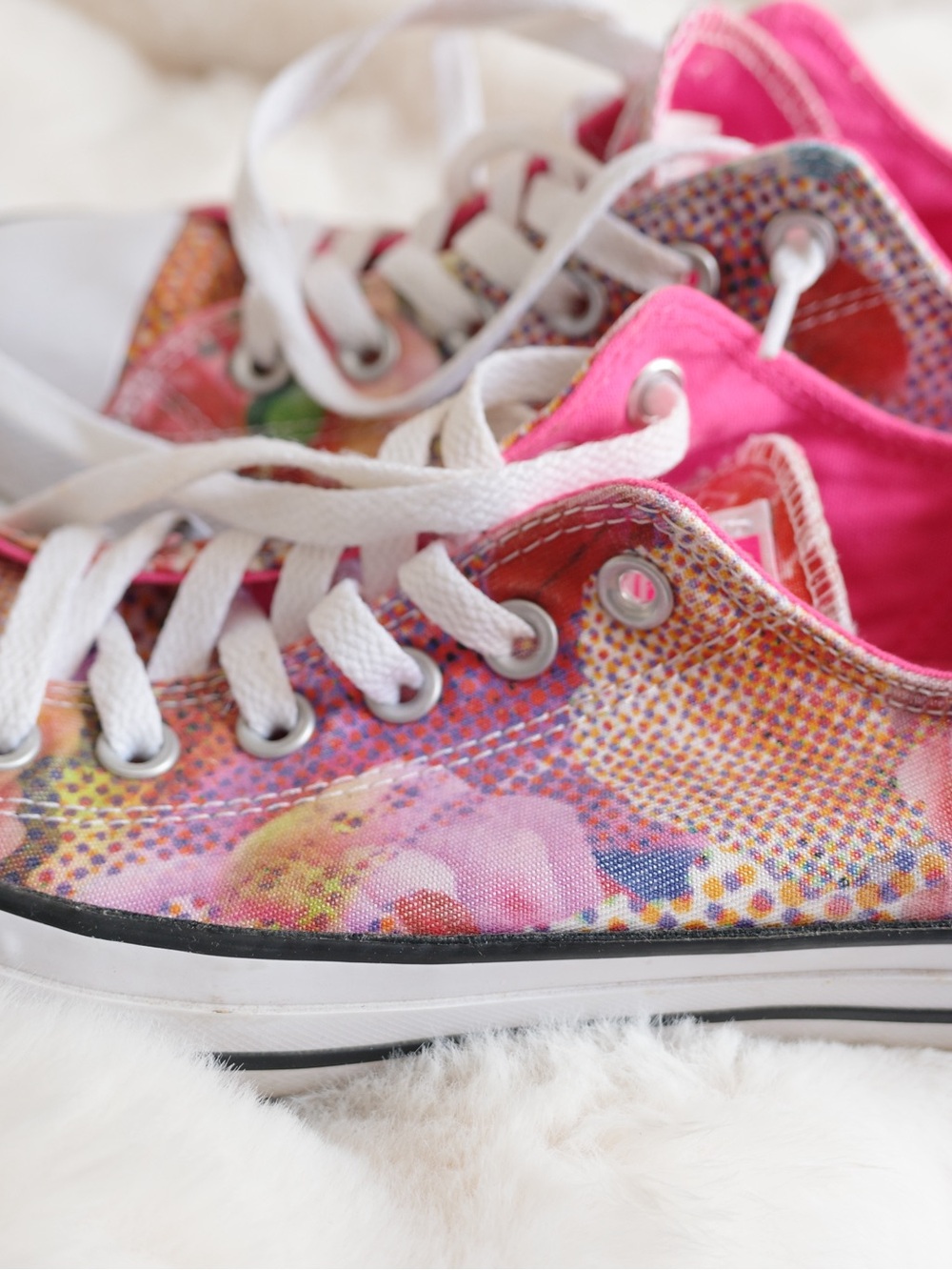 Converse Women’s Pink Multicolor Canvas Low Top Sneakers with White Laces